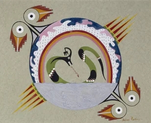 Konventionell design av symboler (Sacred Avanyu), 1930-40 (tempera på papper)
